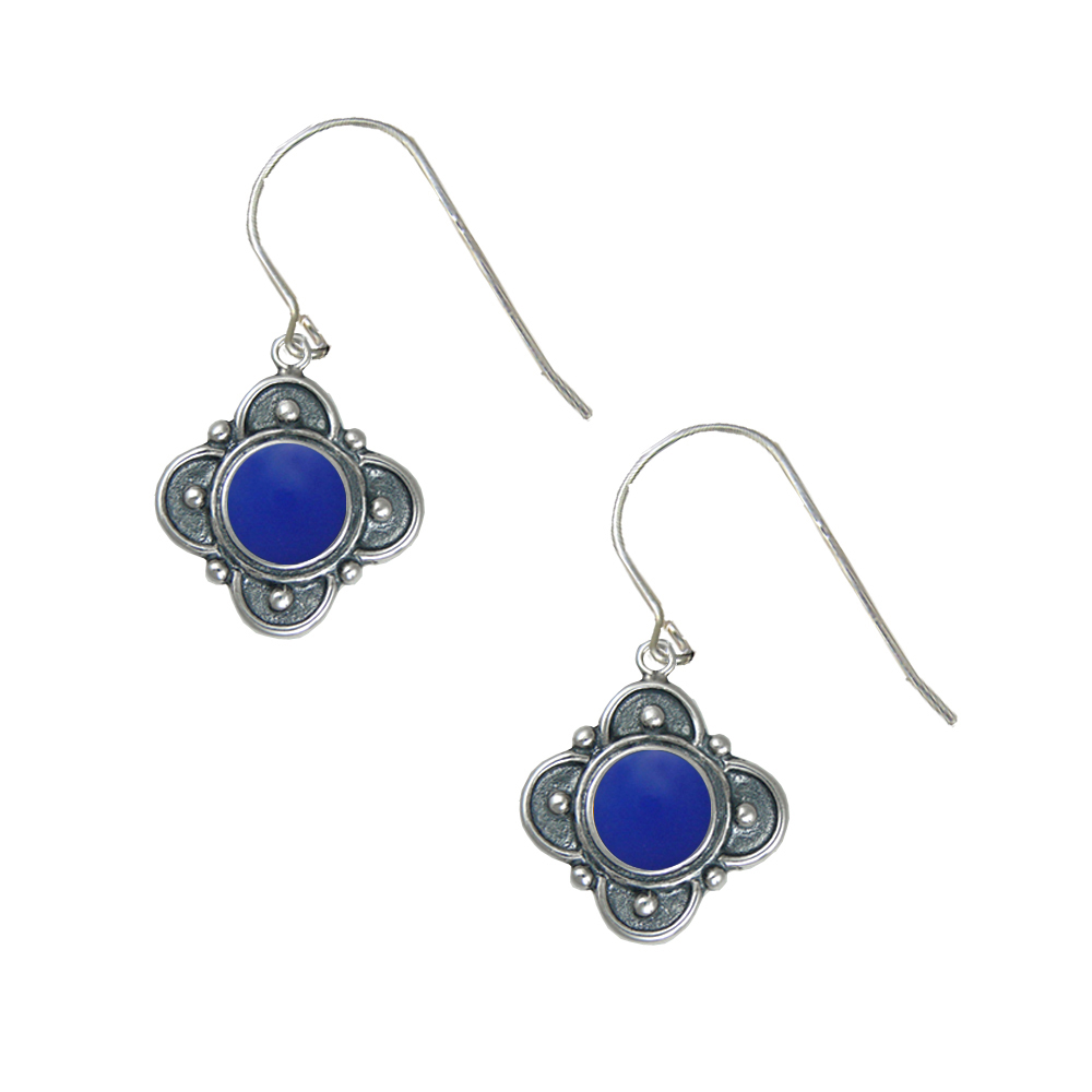 Sterling Silver Designer in Blue Onyx Gemstone Drop Dangle Earrings